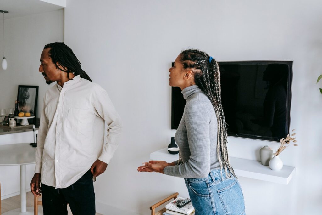Couple in conflict illustrating silent treatment versus taking space