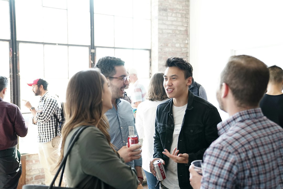 People talking after a professional event